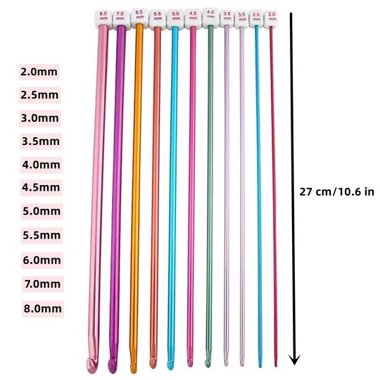 Cdrompy; 11 Pieces Tunisian Crochet Hook Afghan Aluminum Crochet Needle(2mm to 8mm); Category:Crochet Supplies; Image:1
